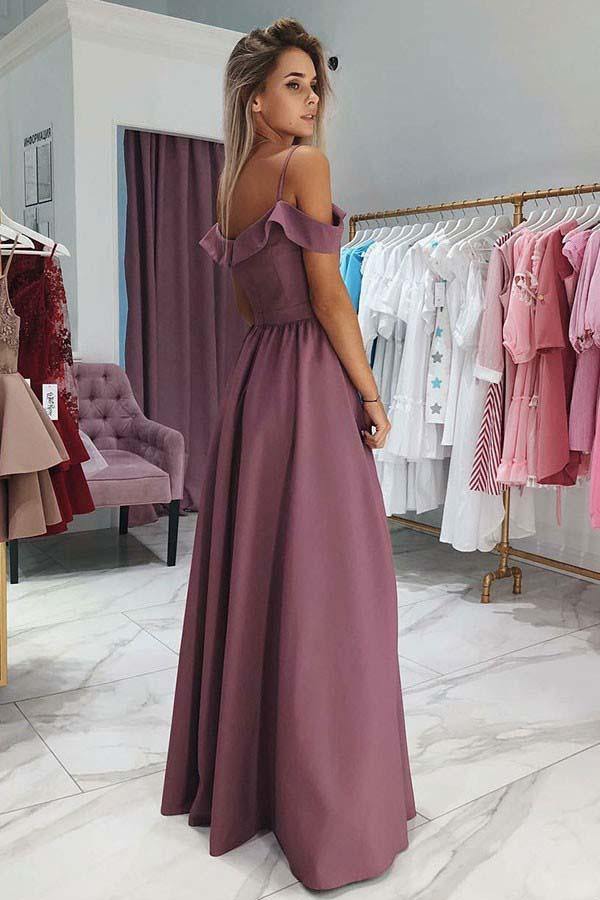 A-Line Cold Shoulder Purple Satin Prom Dress With Split, Evening Dress SELINADRESS A-Line Cold Shoulder Purple Satin Prom Dress With Split, Evening Dress SELINADRESS