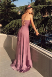 A Line V-neck Stain Long Prom Dress With Split, Evening Dress GRD011