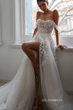 A-line Off-the-shoulder Applique Beaded Wedding Dress Rustic Wedding Gown KTC027|Selinadress