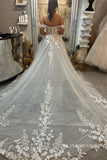 A-line Off-the-shoulder Applique Beaded Wedding Dress Rustic Wedding Gown KTC029|Selinadress