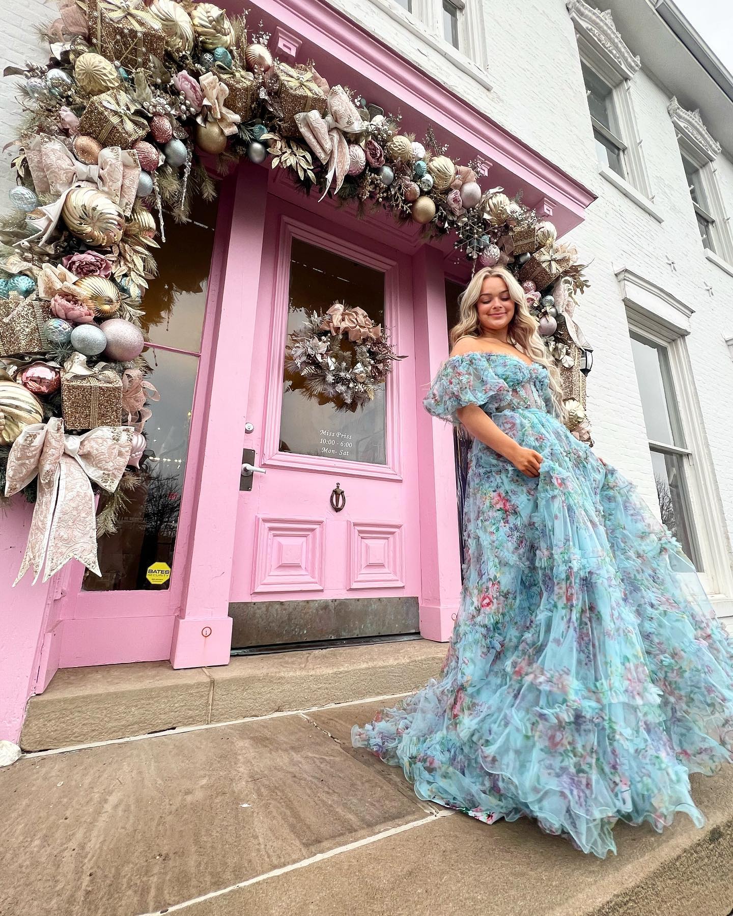 A-line Off-the-shoulder Puff Sleeve Blue Prom Dress Floral Long Evenin SELINADRESS A-line Off-the-shoulder Puff Sleeve Blue Prom Dress Floral Long Evenin SELINADRESS