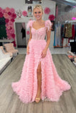 Pink Off-the-shoulder Beaded Prom Dress Long Beautiful Lace Evening Gowns POL001|Selinadress