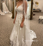 A-line Spaghetti Straps Applique Lace Boho Wedding Gowns Rustic Modest Wedding Dresses KTC052|Selinadress