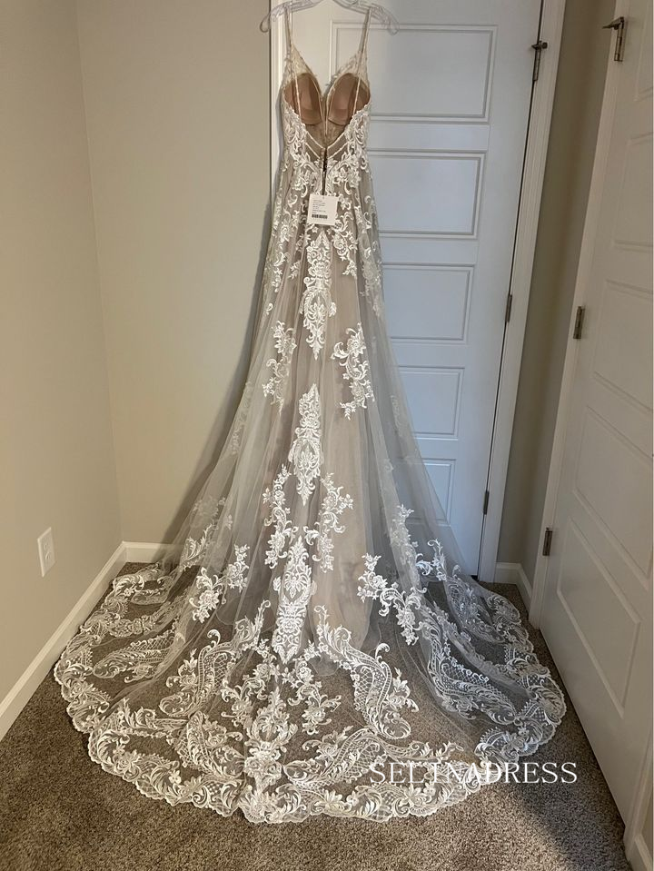 A-line Spaghetti Straps Applique Lace Boho Wedding Gowns Rustic Modest SELINADRESS A-line Spaghetti Straps Applique Lace Boho Wedding Gowns Rustic Modest SELINADRESS