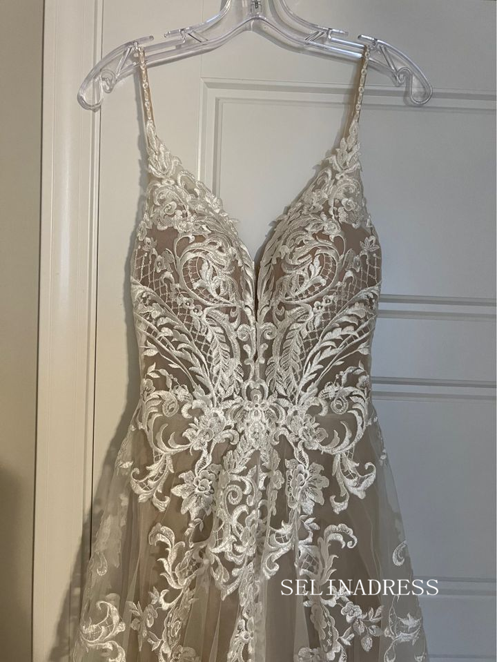 A-line Spaghetti Straps Applique Lace Boho Wedding Gowns Rustic Modest SELINADRESS A-line Spaghetti Straps Applique Lace Boho Wedding Gowns Rustic Modest SELINADRESS