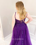 A-line Spaghetti Straps Grape Beaded Long Prom Dress Modest Party Dress Evening Dress #LOP008|Selinadress
