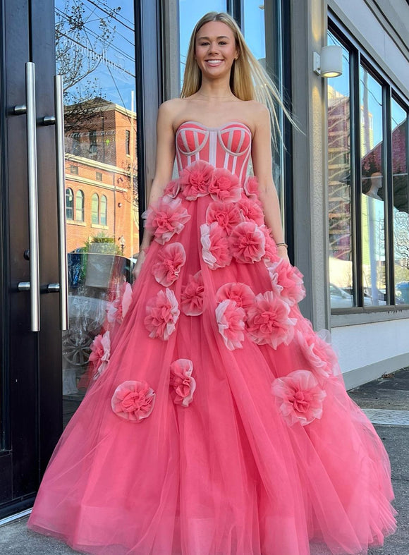 A-line Sweetheart Hot Pink Tulle Long Prom Dresses Unique Spring Evening Dresses JKSS21|Selinadress