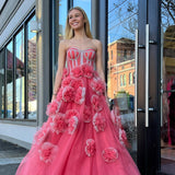 A-line Sweetheart Hot Pink Tulle Long Prom Dresses Unique Spring Evening Dresses JKSS21|Selinadress