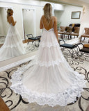 A-line Spaghetti Straps Lace  Bridal Gonws Rustic Wedding Dress SEW062|Selinadress