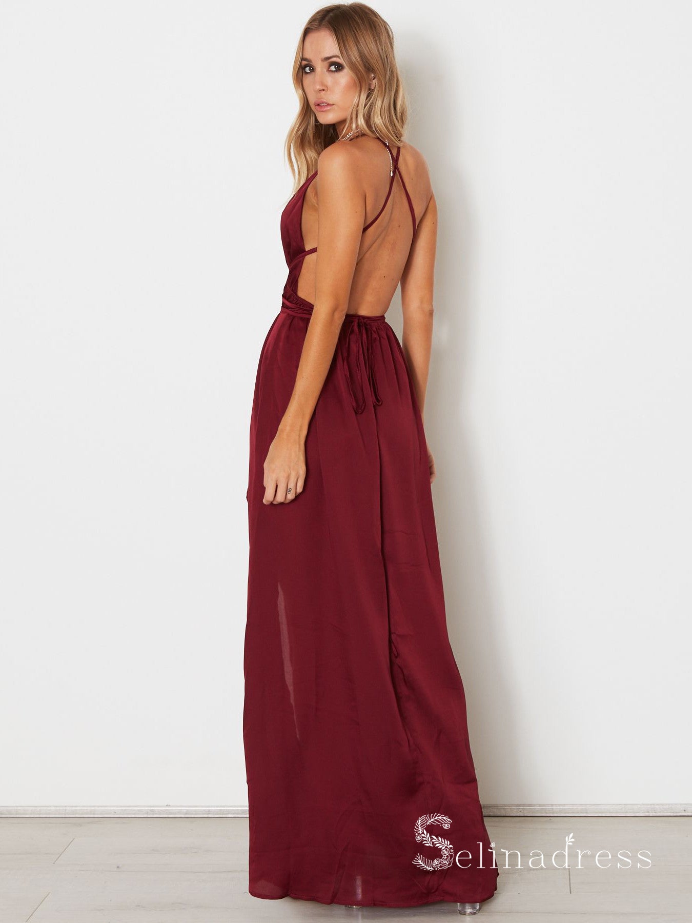 A-line Spaghetti Straps Simple Cheap Long Prom Dresses Burgundy Formal SELINADRESS A-line Spaghetti Straps Simple Cheap Long Prom Dresses Burgundy Formal SELINADRESS