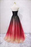 A Line V Neck Ombre Long Prom Dress, Strapless Formal Evening Dress,Maxi Dresses MLSD015
