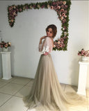 Modest Long Prom Dress Chic A-line Bateau Sage Tulle Evening Dress ASSD023