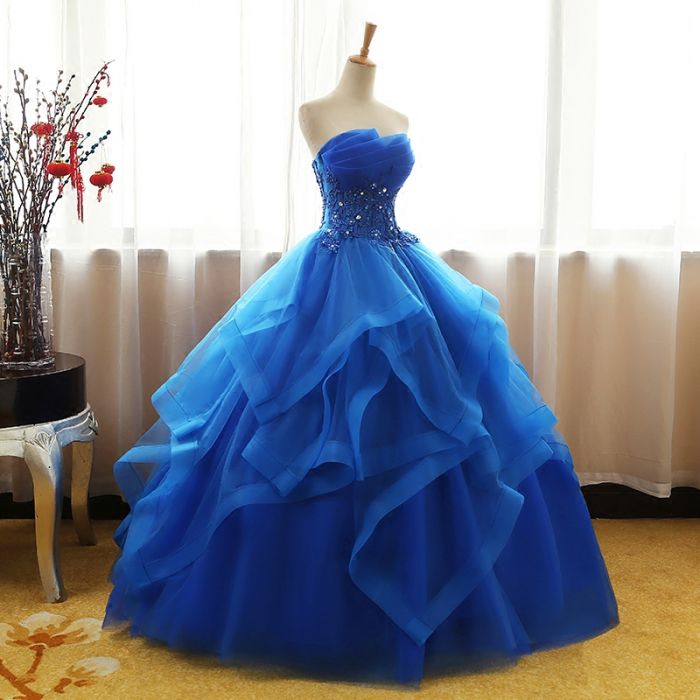 Chic Ball Gowns Royal Blue Strapless Modest Long Prom Dress Evening Dr SELINADRESS Chic Ball Gowns Royal Blue Strapless Modest Long Prom Dress Evening Dr SELINADRESS