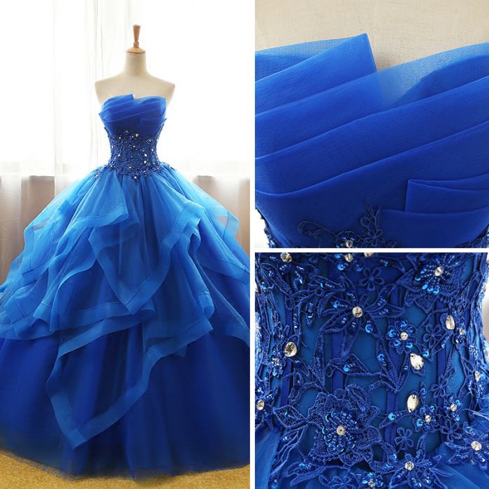Chic Ball Gowns Royal Blue Strapless Modest Long Prom Dress Evening Dr SELINADRESS Chic Ball Gowns Royal Blue Strapless Modest Long Prom Dress Evening Dr SELINADRESS
