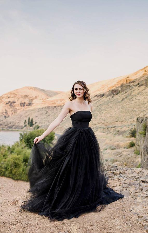 Chic Black Wedding Dresses A-line Long Simple Country Wedding Dress SE SELINADRESS Chic Black Wedding Dresses A-line Long Simple Country Wedding Dress SE SELINADRESS