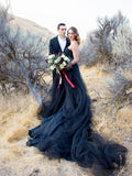 Chic Black Wedding Dresses A-line Long Simple Country Wedding Dress SEW044|Selinadress