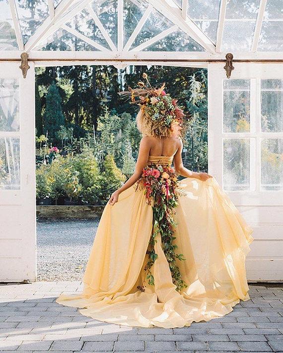 Chic Yellow Wedding Dresses Two Pieces A-line Long Country Wedding Dre – SELINADRESS Chic Yellow Wedding Dresses Two Pieces A-line Long Country Wedding Dre – SELINADRESS