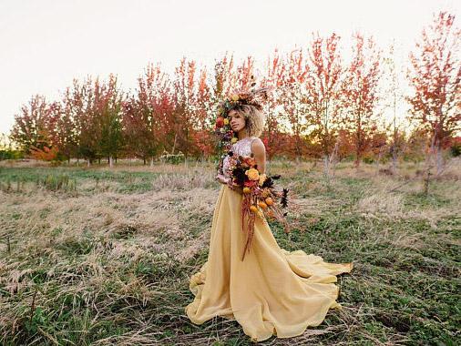 Chic Yellow Wedding Dresses Two Pieces A-line Long Country Wedding Dre – SELINADRESS Chic Yellow Wedding Dresses Two Pieces A-line Long Country Wedding Dre – SELINADRESS