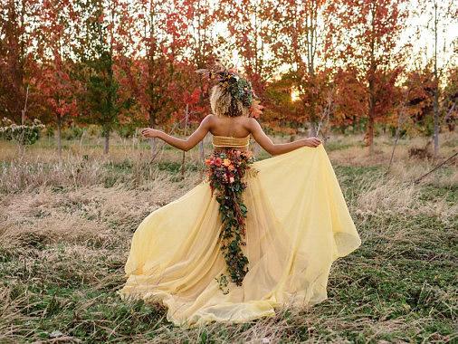 Chic Yellow Wedding Dresses Two Pieces A-line Long Country Wedding Dress With Lace SEW045 Chic Yellow Wedding Dresses Two Pieces A-line Long Country Wedding Dress With Lace SEW045