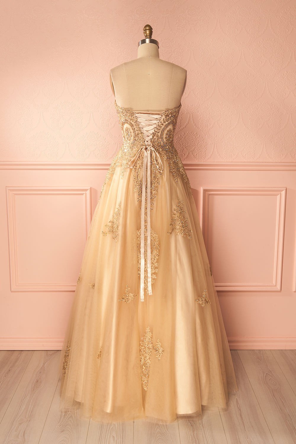 Sparkly Sweetheart Neck Gold Prom Dress A-line Rhinestone Prom Dresses SELINADRESS Sparkly Sweetheart Neck Gold Prom Dress A-line Rhinestone Prom Dresses SELINADRESS