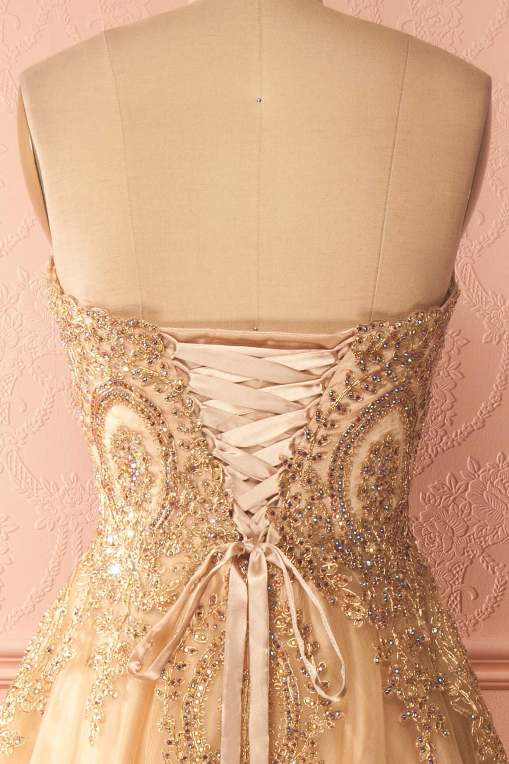Sparkly Sweetheart Neck Gold Prom Dress A-line Rhinestone Prom Dresses SELINADRESS Sparkly Sweetheart Neck Gold Prom Dress A-line Rhinestone Prom Dresses SELINADRESS