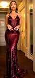 Chic Burgundy Prom Dresses Long Mermaid Modest Cheap Long Prom Dress With Sequins SED498|Selinadress
