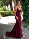 Chic Burgundy Prom Dresses Long Mermaid Modest Cheap Long Prom Dress With Lace SED499|Selinadress