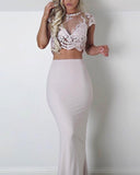 Chic Two Pieces Mermaid Scoop Lace Prom Dress Floor Length Prom Dresses Evening Dresses ASSD026|Selinadress