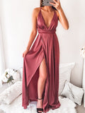 A-line Spaghetti Straps Prom Dresses With Silt Simple Cheap Evening Gowns AMY2346