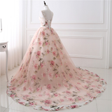 Chic Long Prom Dresses Ball Gowns  Pearl Pink Flower Prom Dress Evening Dresses SED407