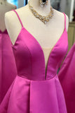A-line Spaghetti Straps Fuchsia Prom Dresses Simple Cheap Evening Gowns AMY2472