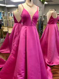 A-line Spaghetti Straps Fuchsia Prom Dresses Simple Cheap Evening Gowns AMY2472