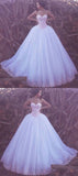 A-line Sweetheart Lace Prom Dresses Tulle Ivory Long Evening Dress Wedding Dress SED313