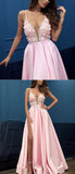 A-line Spaghetti Straps Pink Prom Dresses Lace Blush Long Evening Dress Prom Dress SED315