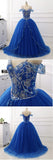A-line Off-the-Shoulder Royal Blue Prom Dresses Beading Floor Length Prom Dress Evening Dress SED324