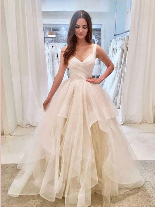 A-line Straps Ivory Prom Dresses Asymmetrical Floor Length Prom Dress Evening Dress SED325