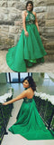 A-line Hunter Halter Prom Dresses Asymmetrical Lace Evening Dress AMY2587