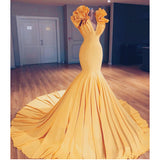 Marigold Mermaid Prom Dresses Flouncing V neck Long Evening Gowns ASSD026|Selinadress