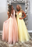 A-line  V-neck Sleeveless Sparkly Tulle Long Prom Dress Evening Dresses SE002|selinadress