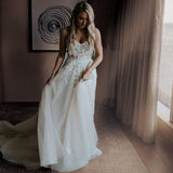 A-line Sweetheart Applique Lace Wedding Dress Rustic Beaded Boho Wedding Dress SED162|Selinadress