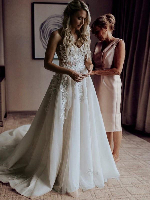 A-line Sweetheart Applique Lace Wedding Dress Rustic Beaded Boho Wedding Dress SED162 A-line Sweetheart Applique Lace Wedding Dress Rustic Beaded Boho Wedding Dress SED162