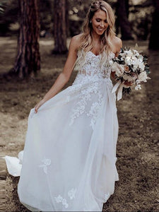 A-line Sweetheart Applique Lace Wedding Dress Rustic Beaded Boho Wedding Dress SED162|Selinadress