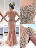 A-line Strapless Champagne Long Prom Dress Lace Evening Dress #SED159
