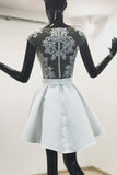 Two Pieces A-line Short Prom Dresses Light Sky Blue Lace Homecoming Dress JKG201