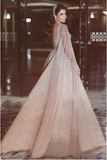 Dusty Pink Beaded Long Prom Dresses Modest Lace Evening Dress SED496|Selinadress
