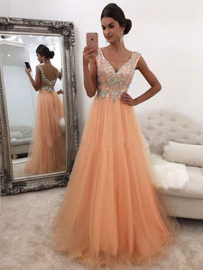 A-line Prom Dresses V neck Beading Long Prom Dress Evening Dresses SED461|Selinadress