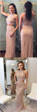 Two Pieces High Neck Floor Length Pearl Pink Elegant Prom Dresses Long Evening Dresses SED458|Selinadress