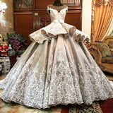 Ball Gown Scoop Floor Length Silver Elegant Prom Dresses Long Evening Dresses SED459|Selinadress