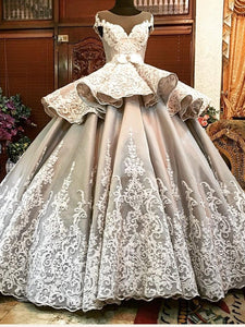 Ball Gown Scoop Floor Length Silver Elegant Prom Dresses Long Evening Dresses SED459|Selinadress