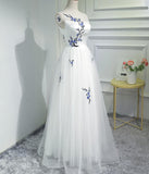 A-line Prom Dresses Scoop White Applique Long Prom Dress Evening Dresses ASSD017|Selinadress